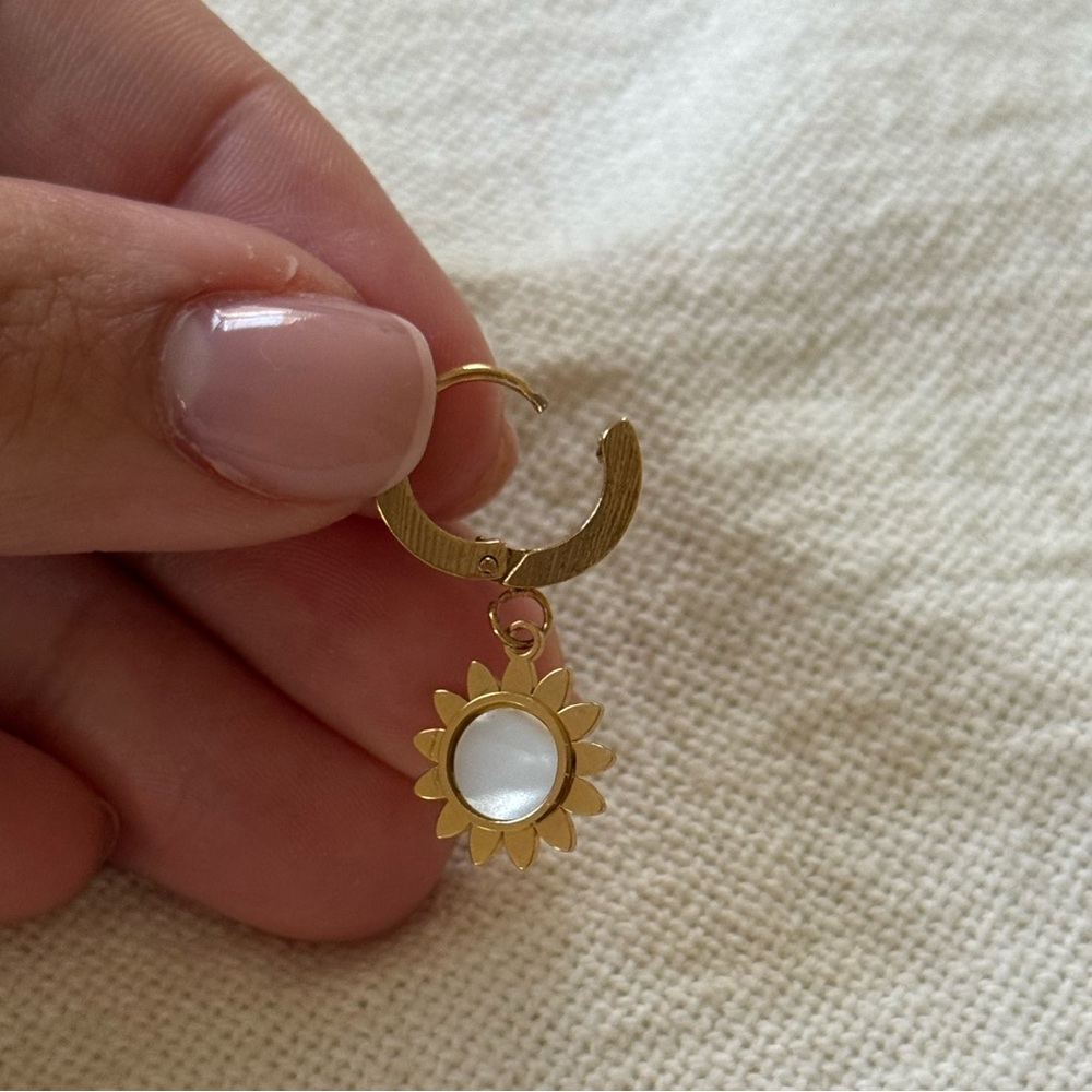 Gold Sunflower Earrings | Stainless Steel - Picture 3 of 4
